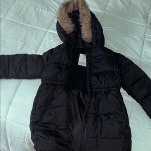 Girls GAP Black Puffer Jacket with Faux Fur Hood